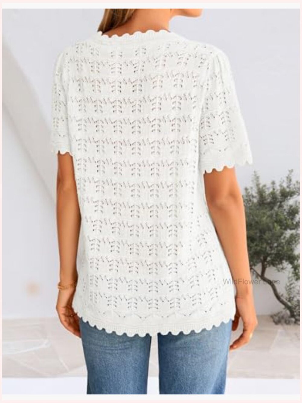 Crochet Short Sleeve Loose Fit Tops Summer Beach Vacation Outfits 2026 - Picture 6 of 7